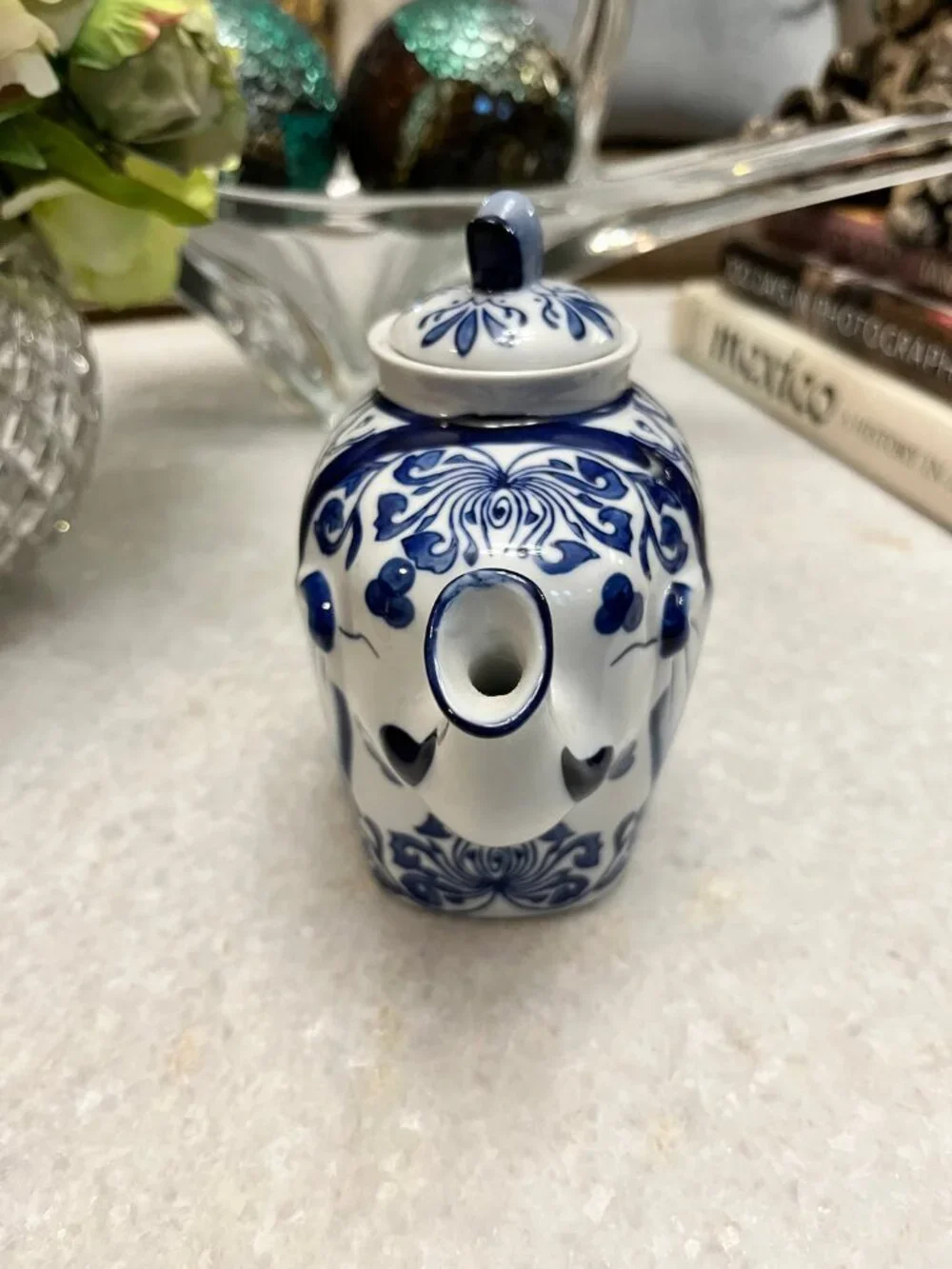 Bombay Blue White Porcelain Hand Painted Elephant Tea Pot